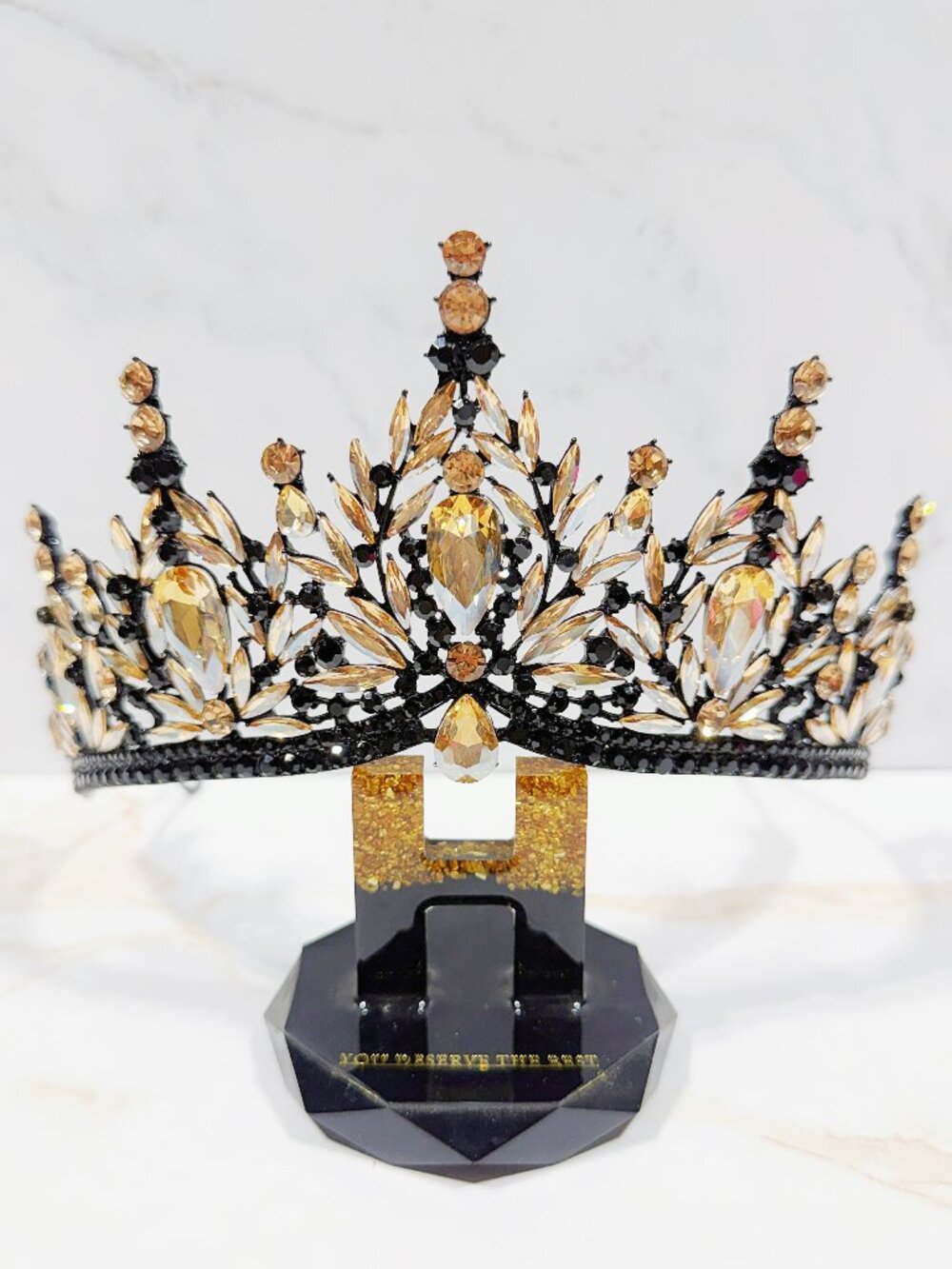 Champagne Crystal Tiara, yellow crystal Tiara, Dark black Crown, Gothic Wedding